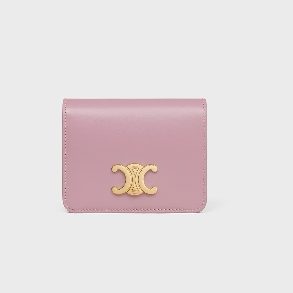 Celine triomphe compact wallet (petal, shiny calfskin)